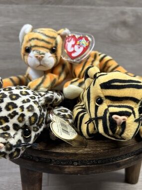 Vintage TY Beanie Babies 3 - Tigers, Leopard Retired Plush 90s 2000 with Tags